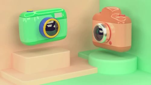 Cute 3D Camera Floating Animation in Pastel Colors