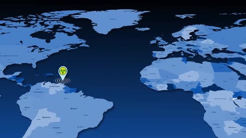 Animated World Map Zoom Out with Location Pin