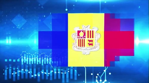 Futuristic Digital Reveal of Andorra Flag with Data Background