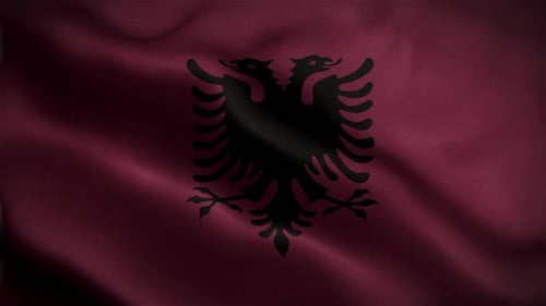 Albania Flag Waving Loop in Realistic Fabric Animation