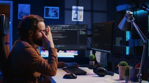 Annoyed Developer Exasperated After Failing to Remove All Bugs While Coding