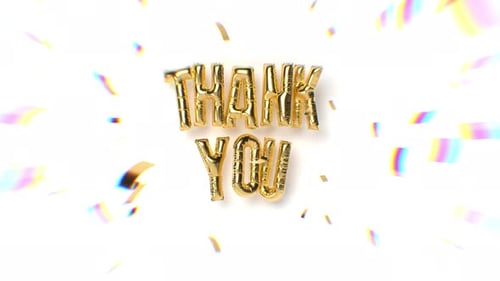 Shiny Gold Balloon Thank You Text Reveal with Confetti