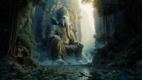 Ancient Huge Lord Ganapati statue inside a Jungle