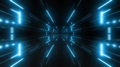 Dynamic blue light tunnel zooms forward at high speed