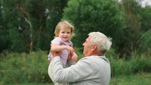 Grandfather and Grandchild Baby Have Fun During Walk In Park Happy Family Old Man Grandpa Hugging 2