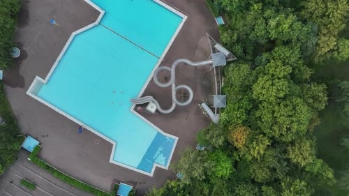 Aerial view of public pools and greenery, Germany.