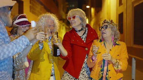 Senior friends gathering on city streets