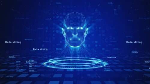 Futuristic Artificial Intelligence Head Reveal with Data Network