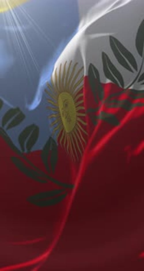 Animated Vertical Waving Flag with Sun Emblem