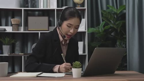 Professional Woman Working Remotely in Home Office