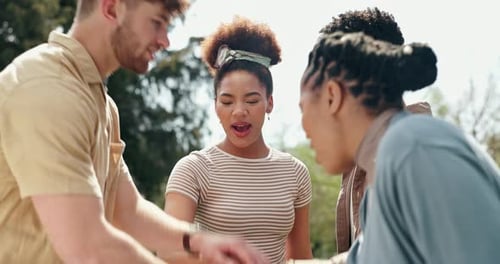 Huddle, hands together and teamwork in synergy or celebrate for university education or study