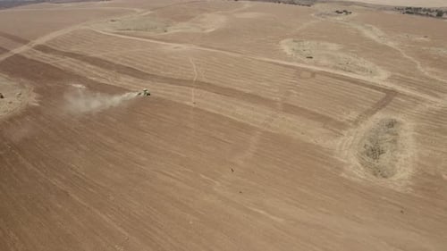 Tractor tilling in Judea Plain, Drone footage, Israel