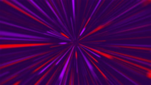 Animation of glowing colorful red and purple strikes moving like hyperspace journey