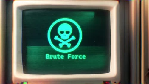 Retro Glitch Brute Force Hacking Warning on Old Monitor Screen