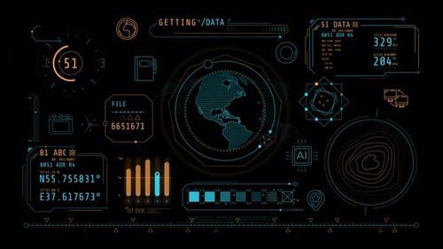 Animação infográfica no canal Alpha sobre geolocalização e troca de dados 4K