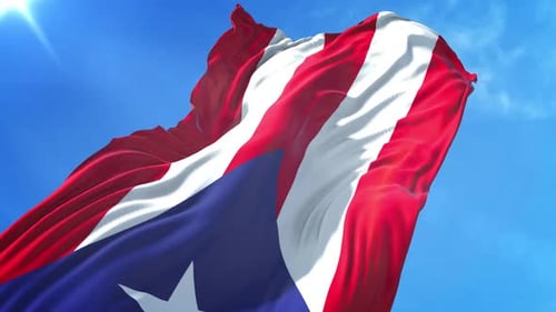 Realistic Waving Flag Animation with Blue Sky and Sun Flare