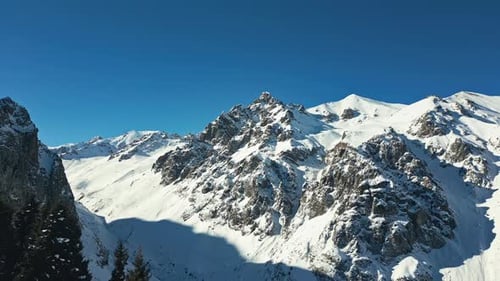 Tundra environment, glacial rugged peaks, Tuyuk Su, Kazakhstan, aerial