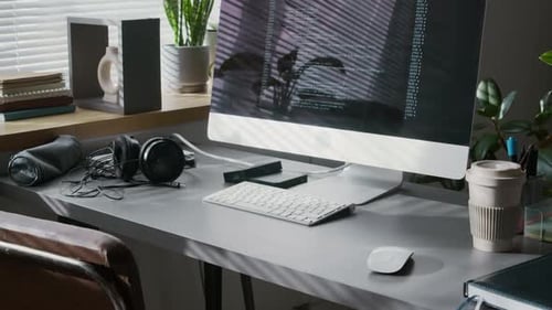 Software Code Running on Computer Screen at Workplace of Web Data Engineer