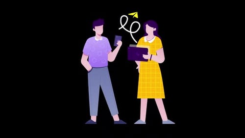 Flat Design People Using Devices for Communication Animation