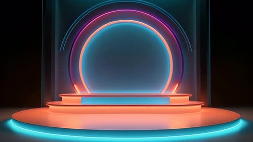Futuristic Neon Stage Podium with Glowing Circle Light Animation