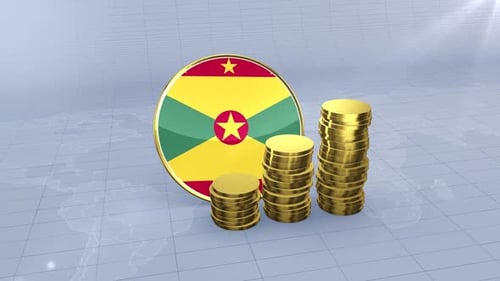 Grenada Flag and Coins: Economic Growth Animation
