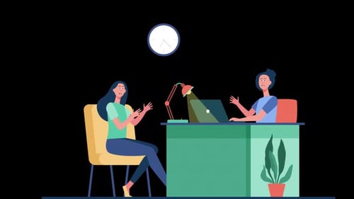 2 Woman Talking About Business In Coworking Center Alpha Channel