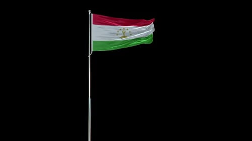 Realistic Waving Flag of Tajikistan on Flagpole