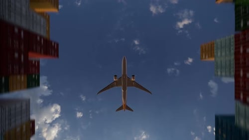 Modern Airplane Flying in Blue Sky with Dynamic Frames
