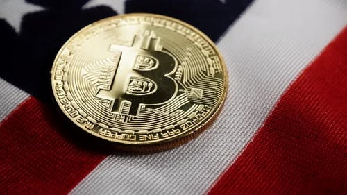 Crypto Currency Bitcoin Against Usa Flag