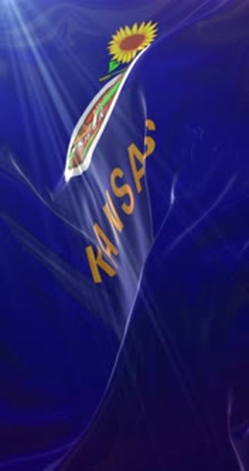 Kansas State Flag Waving with Sunlight Ray Loop