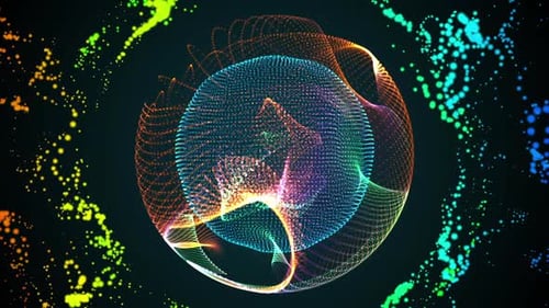 Abstract Particle Sphere with Colorful Swirling Energy Waves