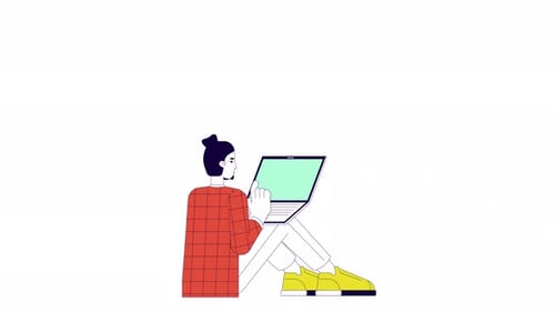 Software Developer Working on Laptop Line 2D Animation