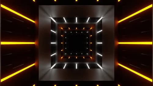 Square Tunnel With Orange And White Neon Lines Background Vj Loop In HD
