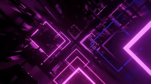Leuchtende Neonquadrate bilden einen abstrakten digitalen Tunnel