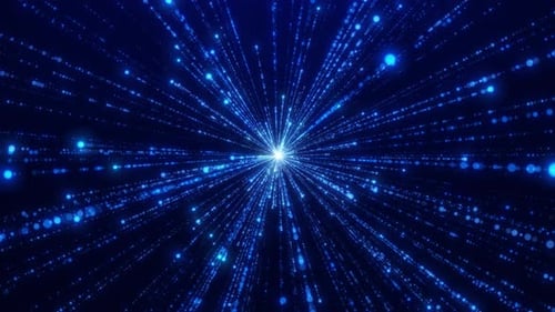 Flying sparkling and shiny particles, falling blue glowing , abstract rain of dots