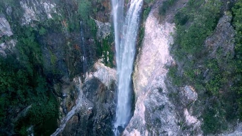 Arial View Green Nature of Forest Waterfall and Wet Mountain in River