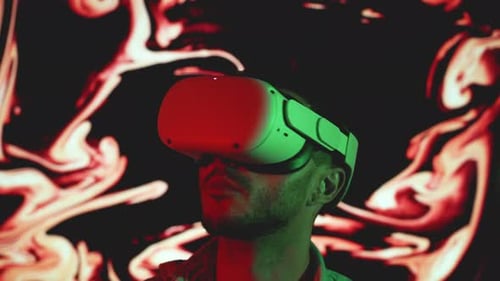Man Immersed in Virtual Reality with VR Headset