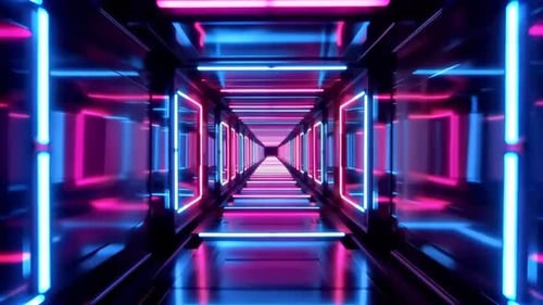 Futuristic Neon SciFi Corridor Infinite Tunnel Loop