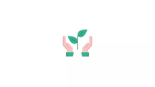 Animated Hands Nurturing a Growing Plant in Flat Design Style