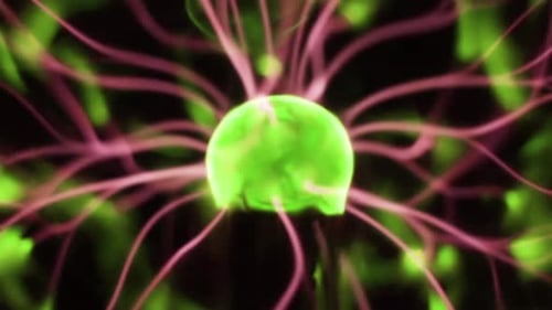 Close Up View of Plasma Ball with Many Energy Rays Inside Electricity and Physics Concept