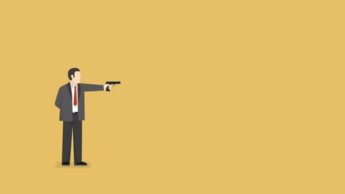 Flat Design Man Fires Pistol Animation