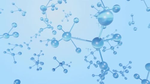 Rotating Blue 3D Molecule Structures for Scientific Backgrounds