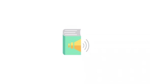 Animated Flat Design Audiobook Icon with Sound Waves