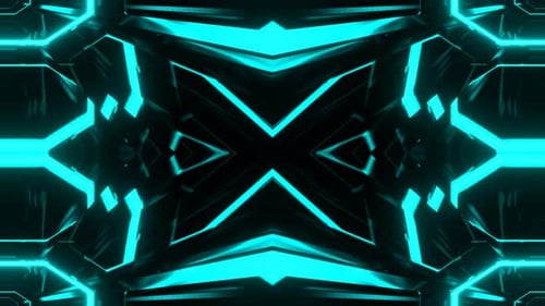 Türkisfarbener linearer neonsymmetrischer kaleidoskopischer Musterhintergrund Vj Loop In 4K