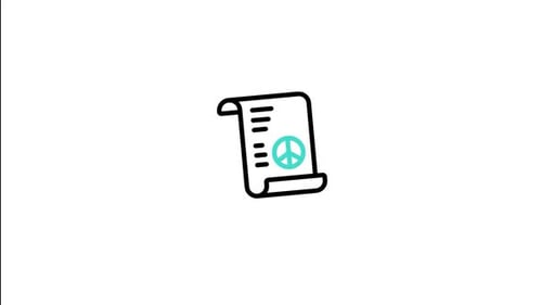 Animated Flat Design Scroll Document with Peace Symbol