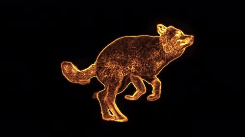 futuristic running wolf with glowing laser neon highlight