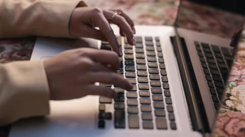 Using Laptop Female Employee Technology