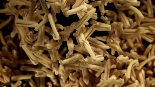 Pasta Casarecce Flies Up and Falls Down Filmed on a Highspeed Camera at 1000 Fps