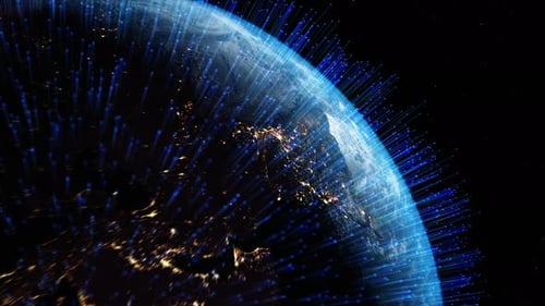 Concept de connectivité mondial avec lignes de connexion au réseau de communication mondial au-dessus de la planète Terre