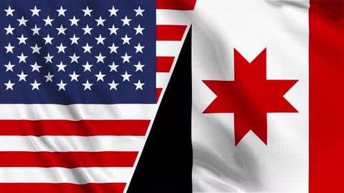 United States and Udmurtia Waving Flags with Diagonal Split